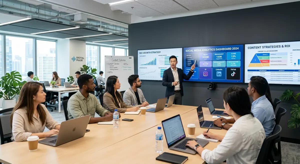 Digital marketing learners working on AI-powered campaigns and live business analytics